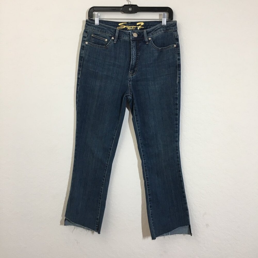 Seven 7 Bootcut Jeans Women Size 6 High Rise Step Fray Hem Blue Denim Stretch